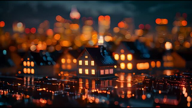 concept of real estate investment or property growth upward arrow on virtual screen. Financial planning for real estate. Symbolizing business, home value growth, and price inflation