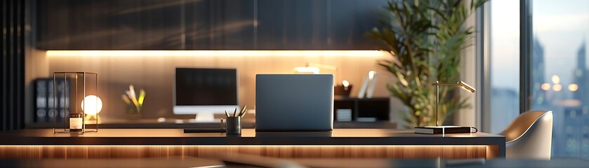 Modern Minimalist Office Desk 3D Illustration