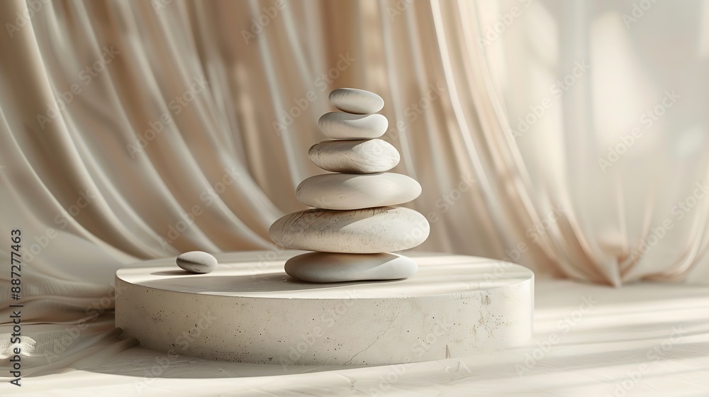 Aufkleber Stack of stones platform podium on beige light background Minimal empty display product presentation scene : Generative AI