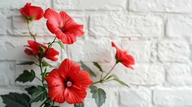 Tipuana Tipu also called Rosewood Floral Arrangement in front of white brick wall : Generative AI