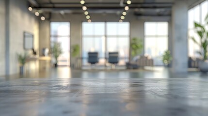 Naklejka premium Blur focus of Fashion and modern office interiors Front view of a loft open space office interior Blur background : Generative AI