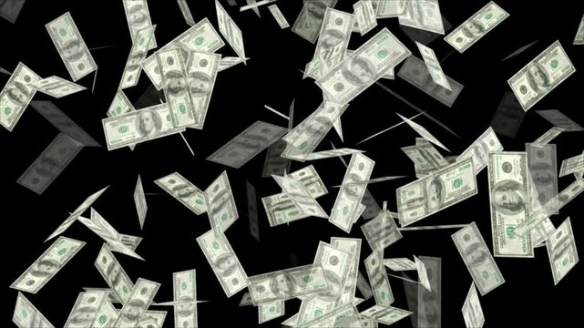 Slow Motion Falling Money Dollars black background, money on a black background. copy space.
3D illustration of the 100 dollar bills banknotes falling on a black background.