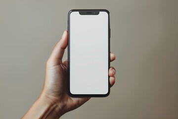 A hand holding a phone with a white screen