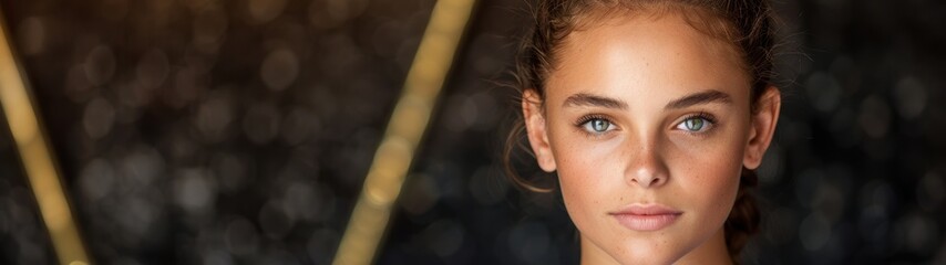 Fototapeta premium Thoughtful young woman with striking blue eyes
