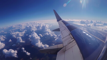 Fototapeta premium Wing viewed from inside an airplane