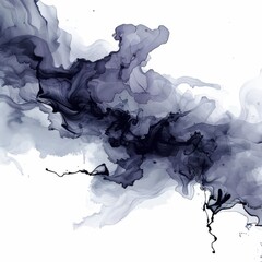 Tranquil Ink Wash Abstract: Digital Painting in Cool Tones Isolated on White Background