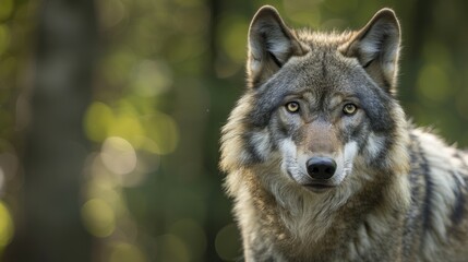 Fototapeta premium Captive Gray Wolf Canis lupus Portrait in Zoo During Summer