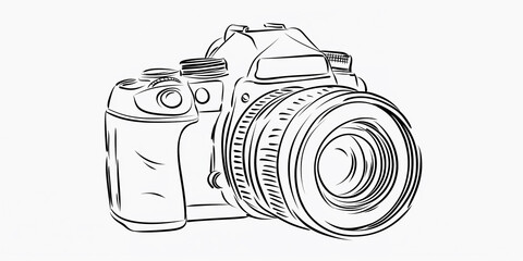 Black and white hand drawn dslr camera illustration for photography concepts