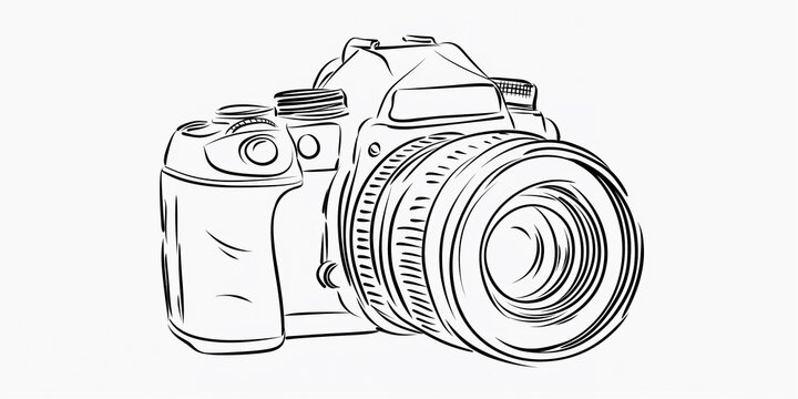 Black and white hand drawn dslr camera illustration for photography concepts
