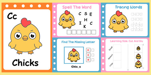 worksheets pack for kids with chicks vector.