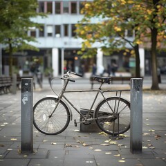 Bicycle parked on the street in New York City, USA.