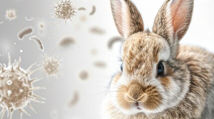 Obraz premium Adorable rabbit with microscopic bacteria, highlighting the interplay between animals and microorganisms in a visually stunning way.