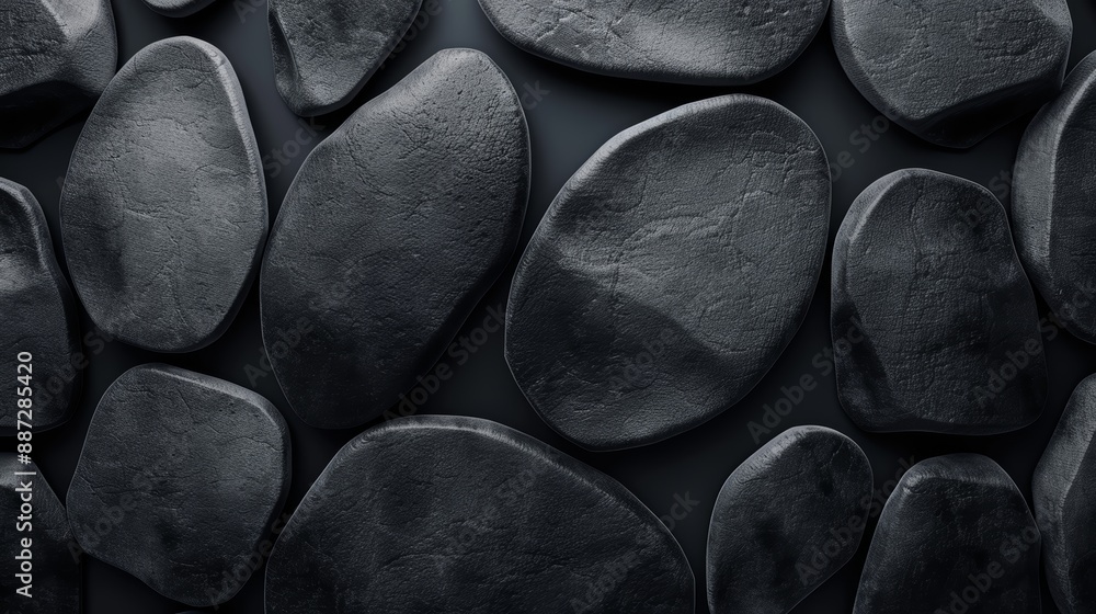 Poster smooth black stones arranged in a seamless pattern, perfect for backgrounds and design projects with