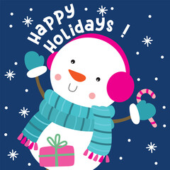 Cute Cartoon Snowman with Candy cane