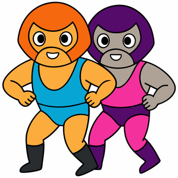 A Wrestling Clipart With Two Wrestlers In Action Vector Art Illustration