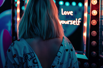 Obraz premium Love yourself concept picture featuring a radiant sign that reads 