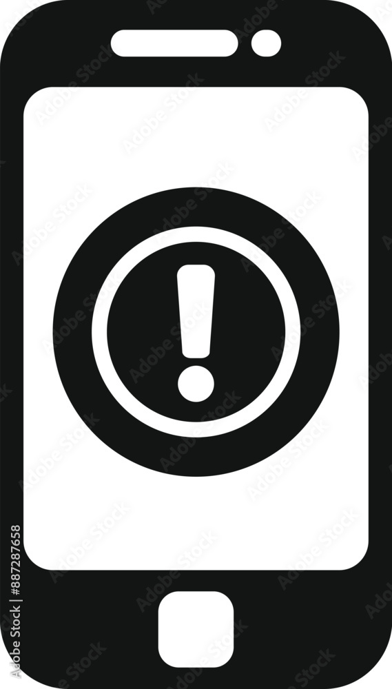 Aufkleber simple, bold graphic of a smartphone displaying a warning notification, ideal for conveying concepts