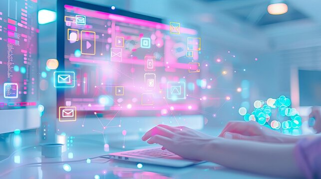 Influencer marketing campaign planning, diverse team, engaging social media posts, high-tech workspace, modern design, vibrant colors, high-resolution