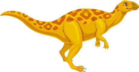 Cartoon camptosaurus dinosaur character, prehistoric lizard animal vector personage. Jurassic period forest dino reptile with funny spots and long tail. Extinct herbivore dinosaur animal character