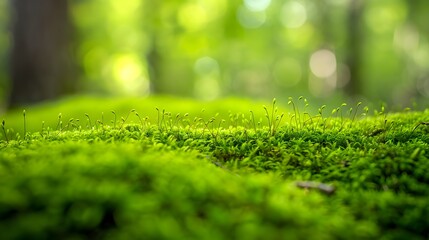 Naklejka premium Enchanting Mossy Forest Floor Blanketed with Lush Greenery - Natural Richness and Beauty in Detail