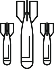 Three air bombs dropping from sky minimalist line art illustration