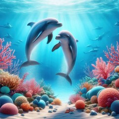 Fototapeta premium two dolphin enjoying in the sea