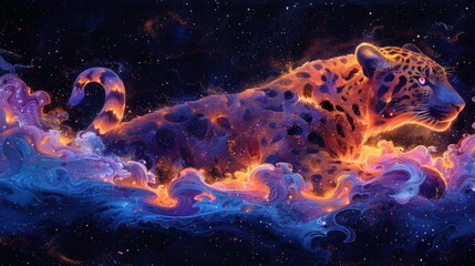 Melting Wild Animals in Psychedelic Neon Colors on Black Background