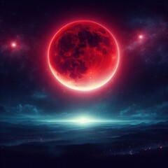 the red moon attach in the sky