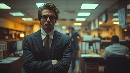 eccentric and quirky office worker - retro vibe - vintage feel - sunglasses - classic cool - close-up view  - video call