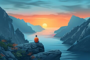 Fototapeta premium Meditation at Sunrise by the Mountains