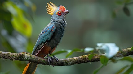 Naklejka premium Fischer's Turaco Perched on Branch: Colorful Near Threatened Bird Endemic to East Africa
