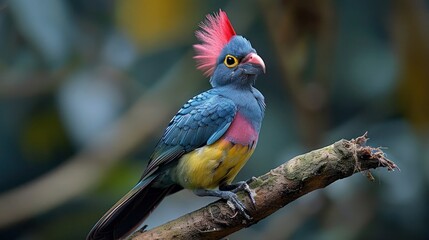 Fischer's Turaco Perched on Branch: Colorful Near Threatened Bird Endemic to East Africa