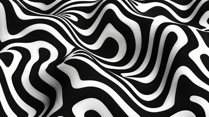 Abstract Wavy Lines and Organic Shapes Seamless Pattern in Black and White Doodle Style Vector for Textile Print