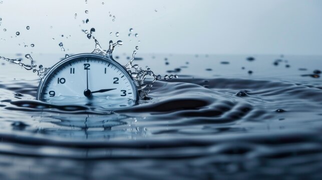 Abstract Innovative AI-Generated Illustration of a Water Clock Reflecting Time Constraints in Business Lifestyle. Concept of Time Management and Deadline Pressure, 4K High-Resolution Wallpaper