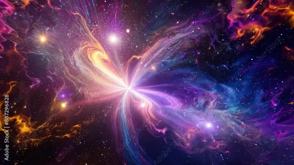Poster a colorful nebula with wispy clouds of gas and dust, with bright stars scattered throughout.