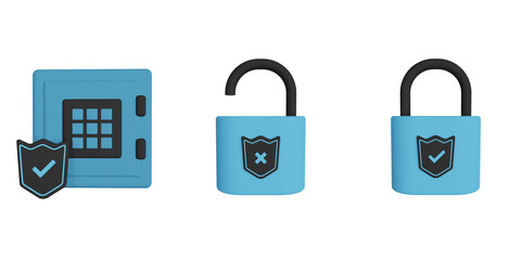 Safe Box, Secure Lock, Secure Lock Open, security 3d icon illustration pack, transparent background