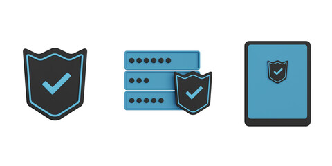 Secure Shield, Tab Security, Server Protection, security 3d icon illustration pack, transparent background