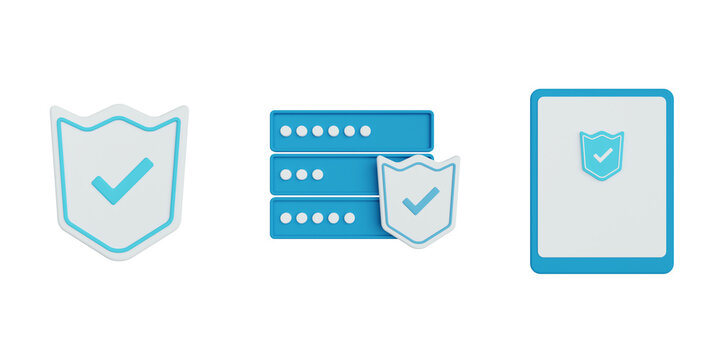 Secure Shield, Tab Security, Server Protection, security 3d icon illustration pack, transparent background