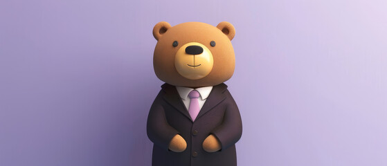 Fototapeta premium Cartoon bear in a trendy blazer and tie standing o 2 bear, teddy, toy, animal, cartoon, love, vector, teddy bear, heart, brown, baby, illustration, isolated, valentine, fun, child, smile, art, funny, 