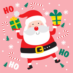 Cute Santa Claus with Christmas gift vector