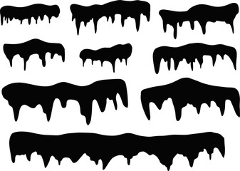 Set Stones exposed to snow in winter Black color