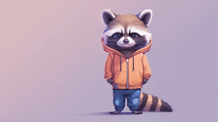 Cartoon raccoon in a cool hoodie and jeans standin 42 2 cat, animal, vector, cartoon, cute, kitten, illustration, love, pet, kitty, art, drawing, funny, card, fun, pets, dog, heart, design, tiger, dom