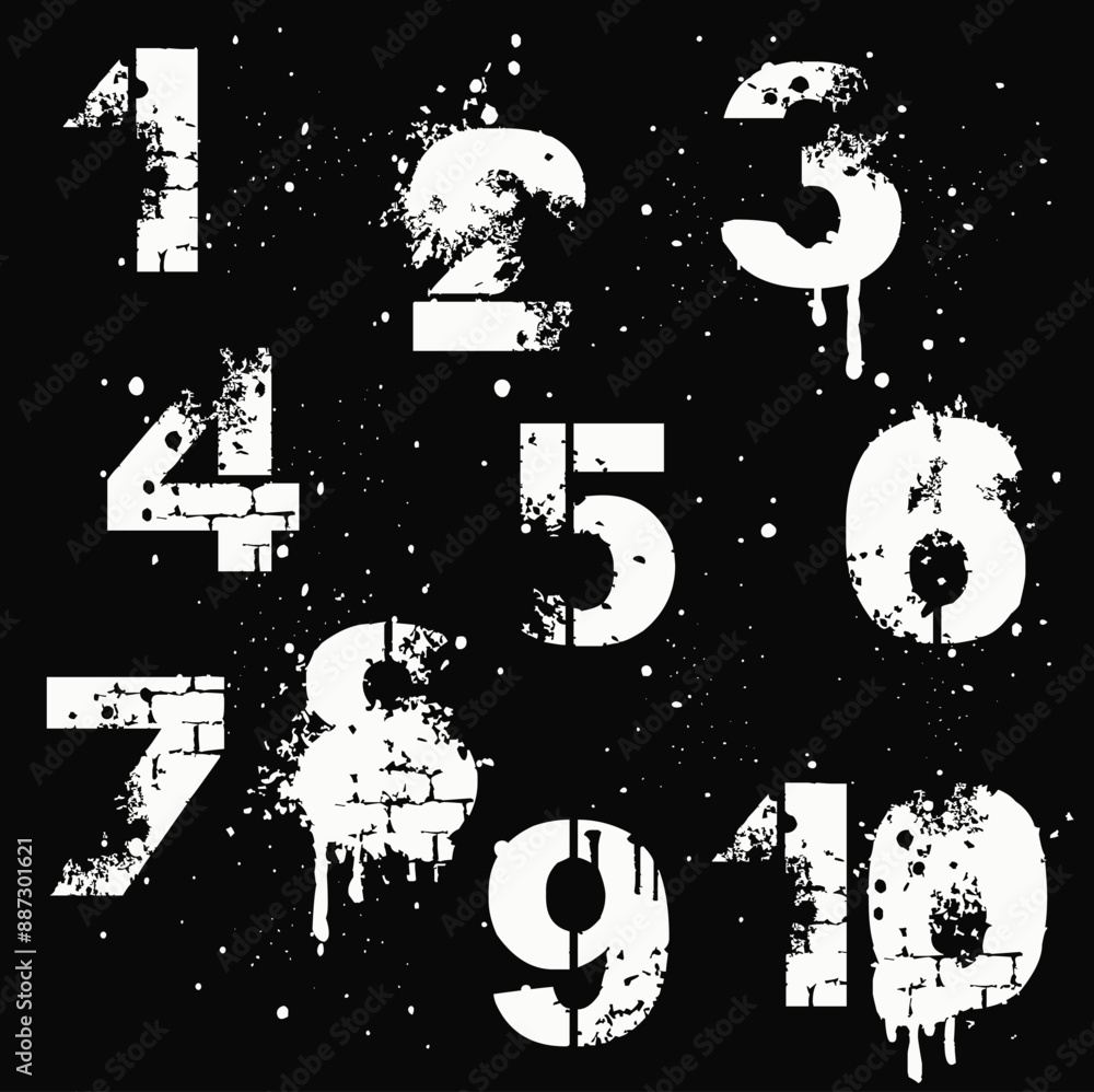 Poster hand written calligraphy alphabet black ink brush lettering, numbers and punctuation marks, grunge f