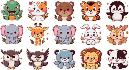 Fototapeta premium Cute Animals Sticker PNG Transparent
