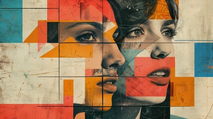 Abstract Art Portrait of Two Women with Geometric Shapes in Modern Design