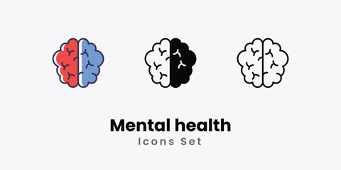 Mental health Icons thin line and glyph vector icon stock illustration