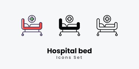 Hospital bed Icons thin line and glyph vector icon stock illustration