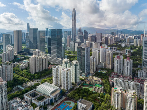 Aerial view of Skyline in Shenzhen city in China - Powered by Adobe