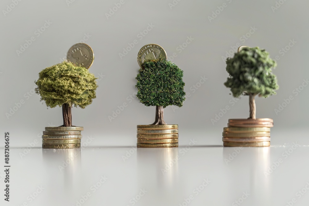 Poster three trees are on top of three stacks of coins