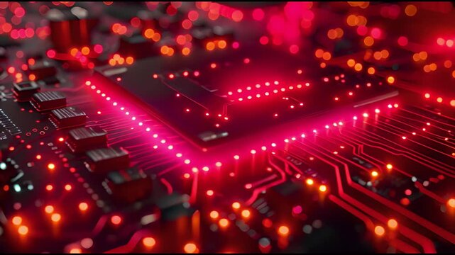 A close up of a circuit board with many electronic components. Multi Colored Computer Wafer Macrophotography Stunning Artwork